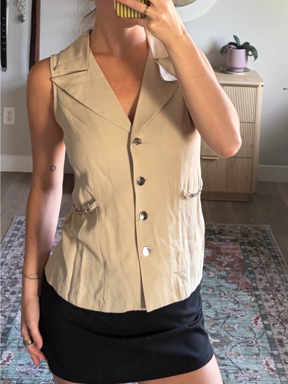 Vintage 90s Be Smart Cream Chain Detail Blazer Vest 3/4